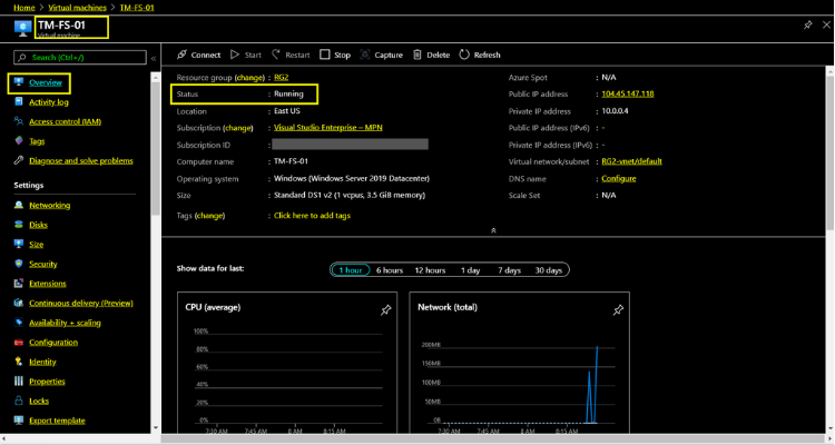 Azure VM that we are going to automate Stop and Start