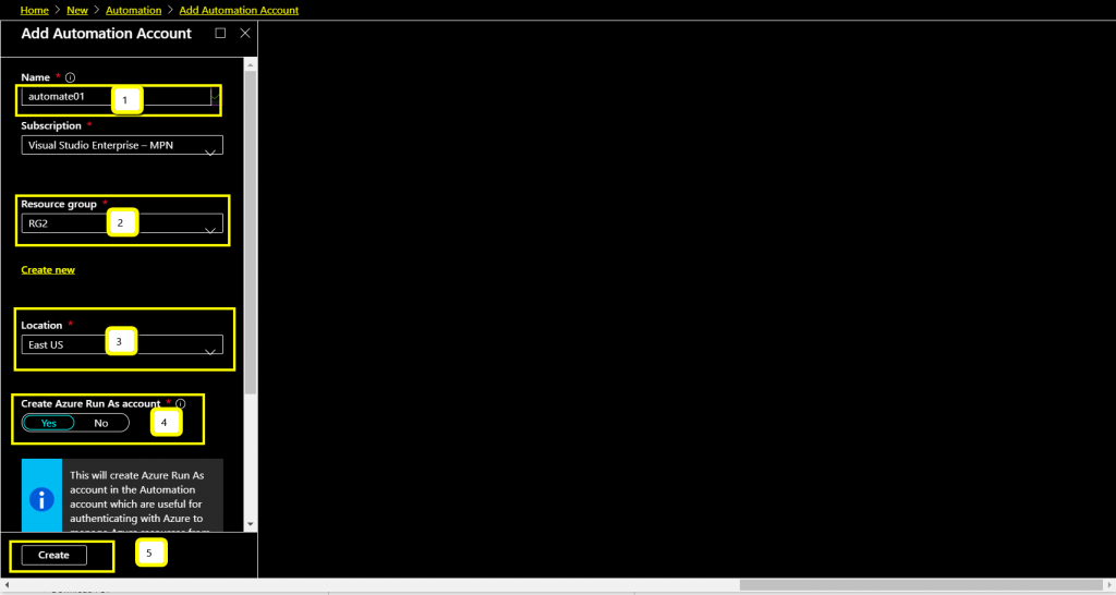 Create Automation Account