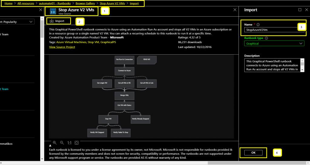 import Stop Azure V2 VMs.-Azure VM Automation