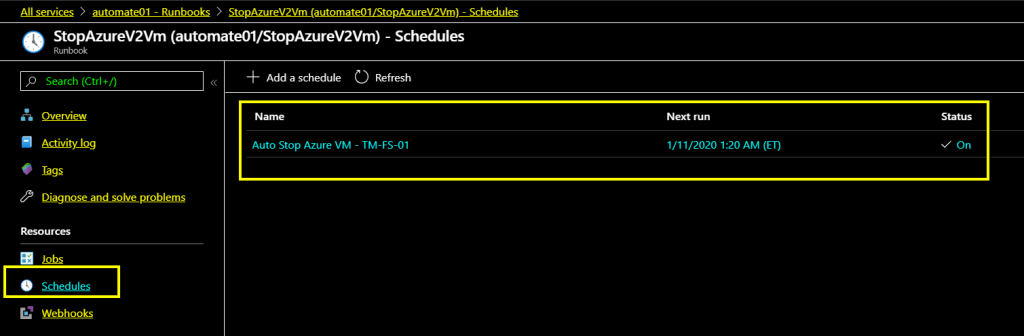 StopAzureV2VM has been Scheduled to Azure VM Automation-Stop