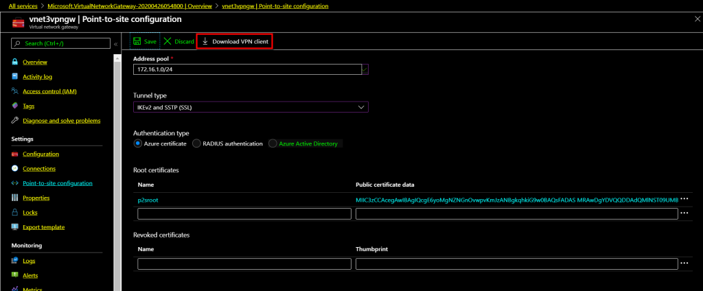 Azure Point to Site VPN Setup