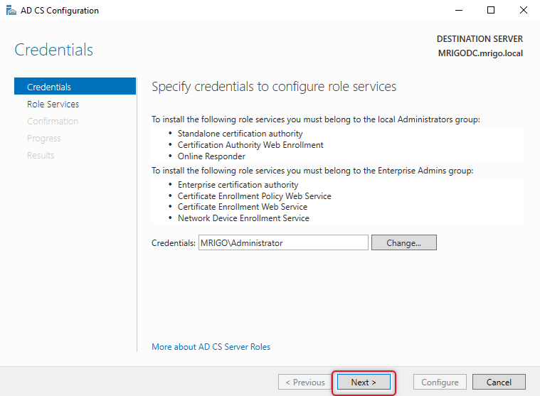 Configure Active Directory Certificate Services