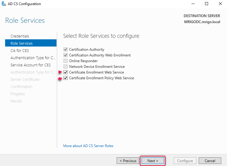 Configure Active Directory Certificate Services