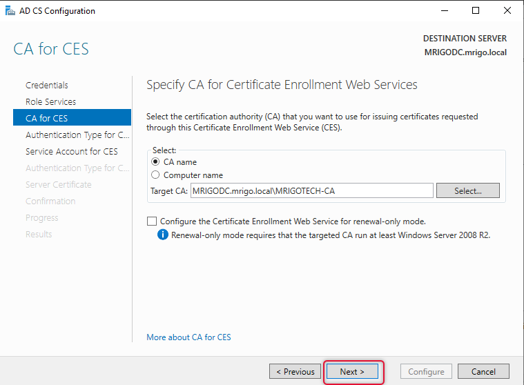 Configure Active Directory Certificate Services