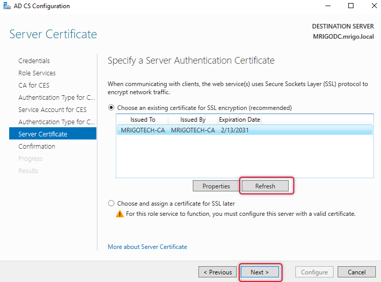 Configure Active Directory Certificate Services