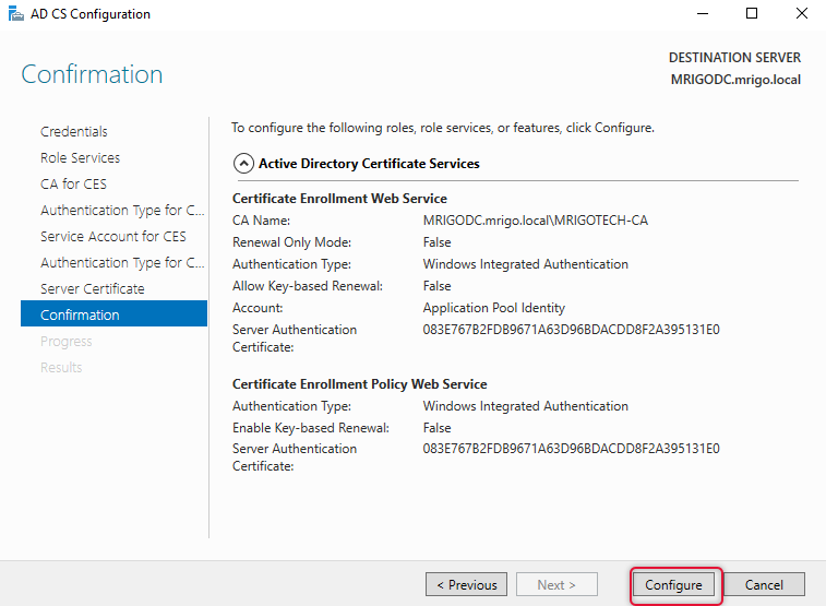 Configure Active Directory Certificate Services