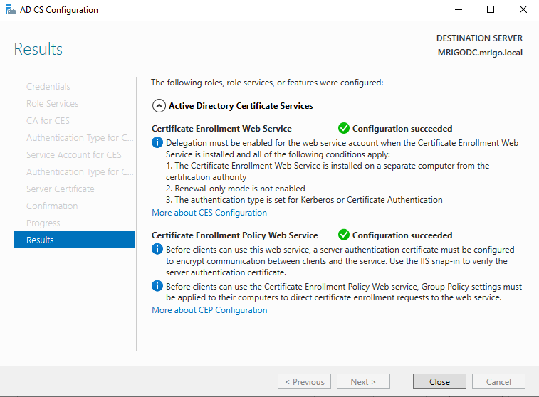 Configure Active Directory Certificate Services