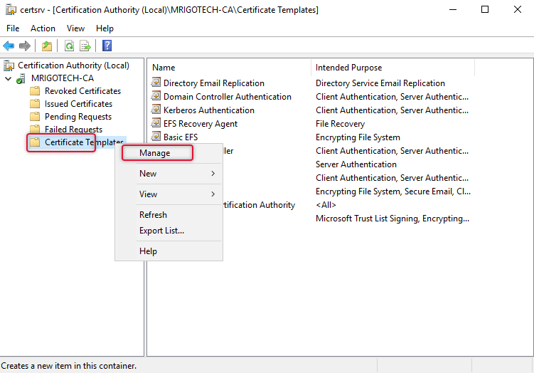 Configure Active Directory Certificate Services