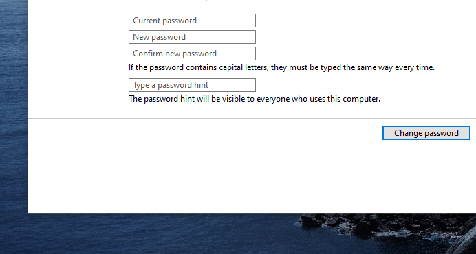 How to change user password in windows
