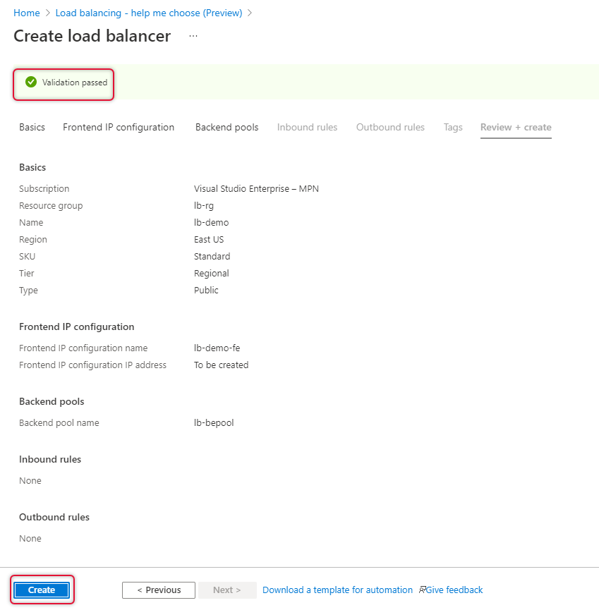 Create Azure Load Balancer